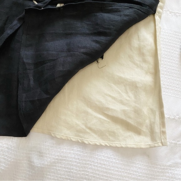 MISS PATINA VINTAGE 100% LINEN CREAM NAVY SCALLOPED SHIFT DRESS - S/P - Picture 10 of 11